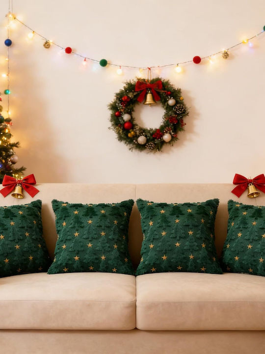 Set 4 Christmas Soft Velvet Green Pillow Covers 40x40 Cm