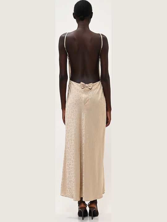 Summer Midi Evening Slip Dress Satin Beige