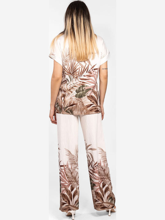 Γυναικείο Brown Tropical Σετ με Παντελόνι Floral