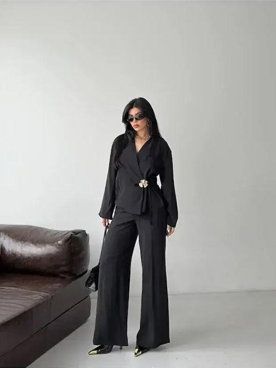 Set Negru Dama Cu Pantaloni Cu Cauciuc