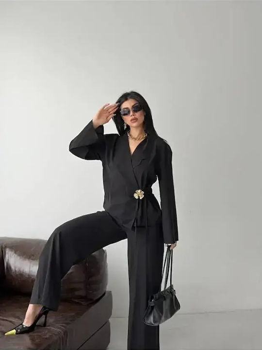 Set Negru Dama Cu Pantaloni Cu Cauciuc