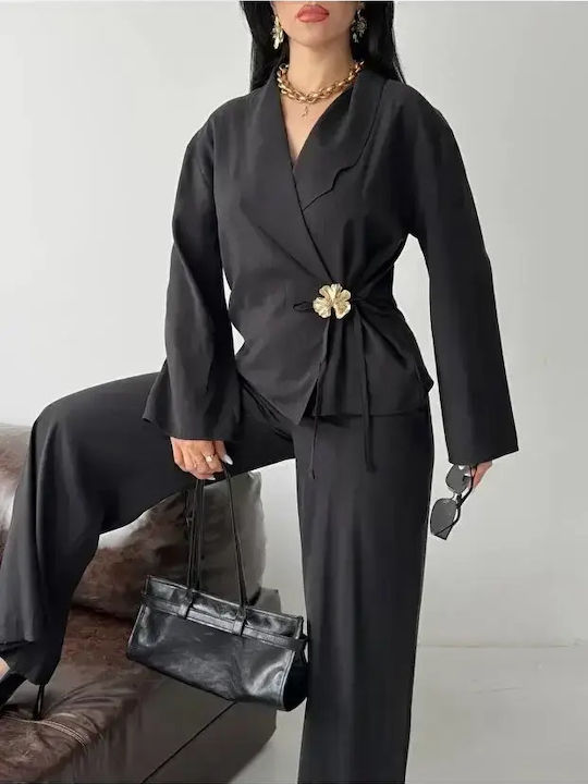 Set Negru Dama Cu Pantaloni Cu Cauciuc