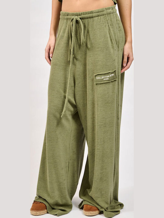 Pants Γυναικείο Ψηλόμεσο Υφασμάτινο Παντελόνι με Λάστιχο Khaki