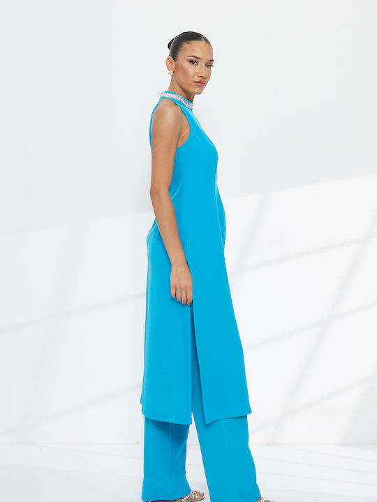 Women's Petrol Blue Set with Trousers with Rubber Band in Loose Fit