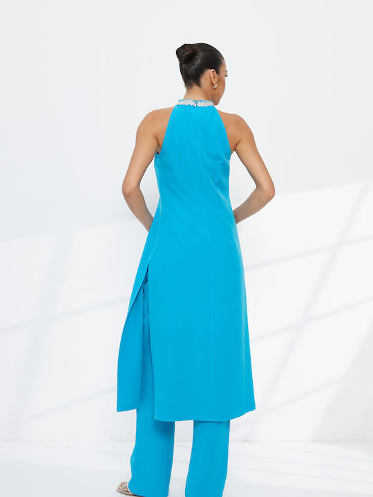 Women's Petrol Blue Set with Trousers with Rubber Band in Loose Fit