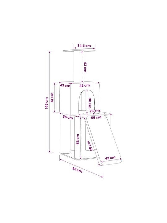 vidaXL Scratching Post Cat Tree Gray 56x95x146 cm