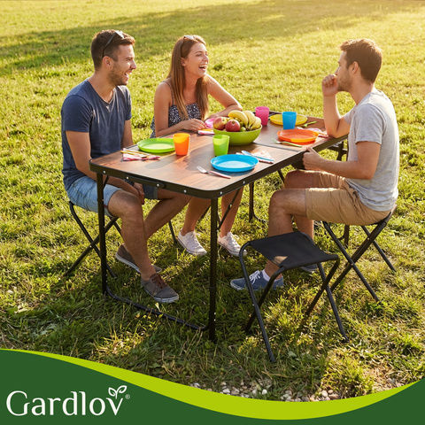 Gardlov Masă de Picnic - Bancă Din Aluminiu Pliabilă În Valiză 120x60x33.5cm Neagră