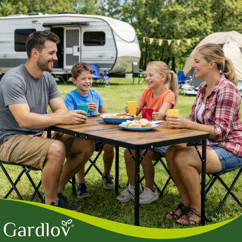 Gardlov Masă de Picnic - Bancă Din Aluminiu Pliabilă În Valiză 120x60x33.5cm Neagră