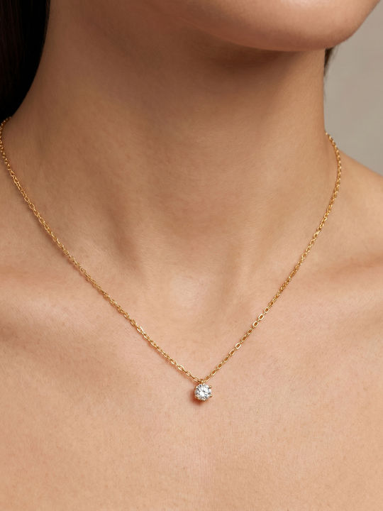 Kiriakos Gofas Solitaire Necklace Made of Gold Plated Silver with Diamond