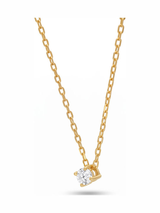 Kiriakos Gofas Solitaire Necklace Made of Gold Plated Silver with Diamond