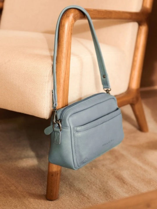 Leather Women's Shoulder Bag Light Blue