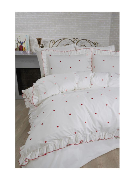 SteweHome Cotton Duvet Cover Set 200x220cm Double With 2 Pillowcases Red