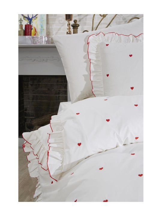 SteweHome Cotton Duvet Cover Set 200x220cm Double With 2 Pillowcases Red