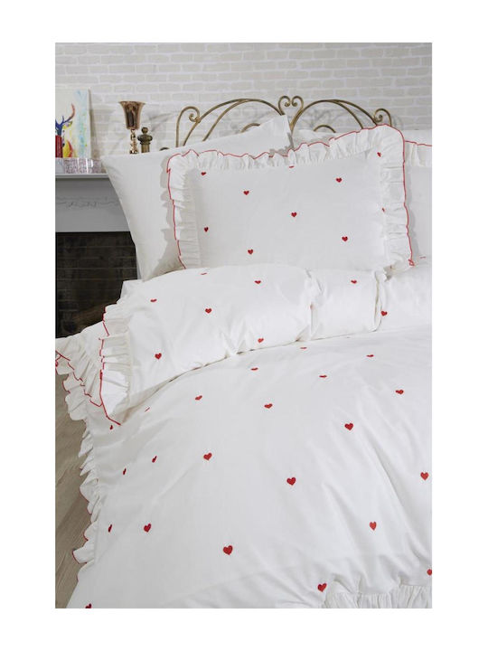 SteweHome Cotton Duvet Cover Set 200x220cm Double With 2 Pillowcases Red