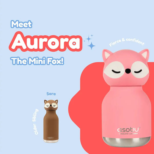 Asobu Bestie Kids Water Bottle Thermos Pink Fox 200ml