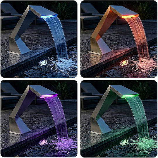 vidaXL Pool Wasserfall Mit LED Beleuchtung Aus Rostfreiem Stahl Silber