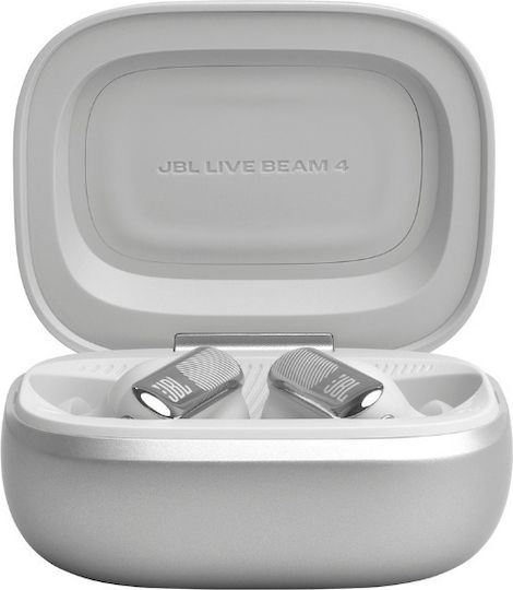 JBL Live Beam 4 In-ear Bluetooth Handsfree Ακουστικά με Αντοχή στον Ιδρώτα και Θήκη Φόρτισης Ασημί