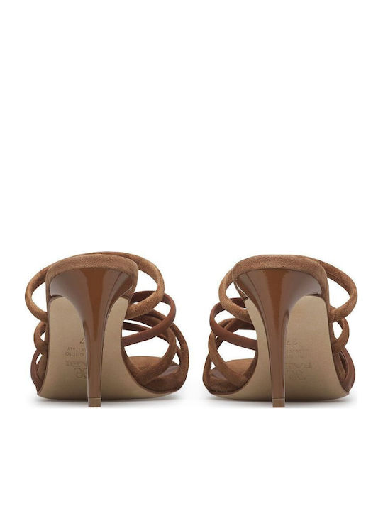 Suede Mules με Τακούνι σε Καφέ Χρώμα