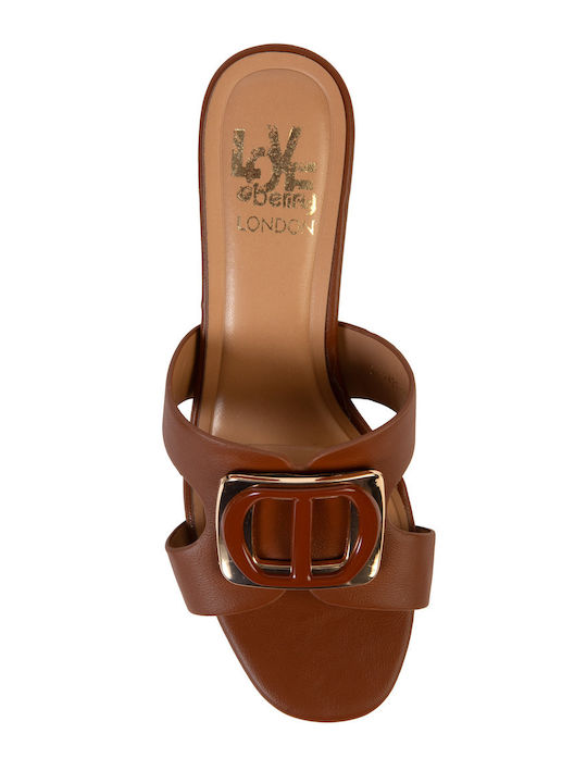 Mules With Heel In Tabac Brown Color