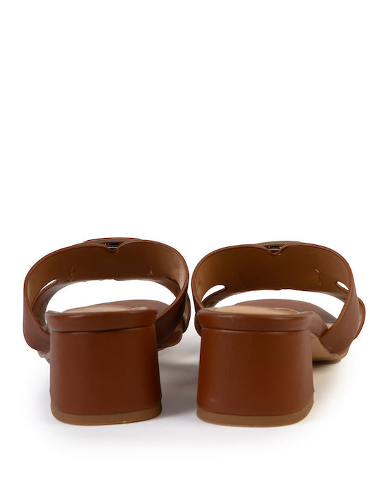 Mules With Heel In Tabac Brown Color