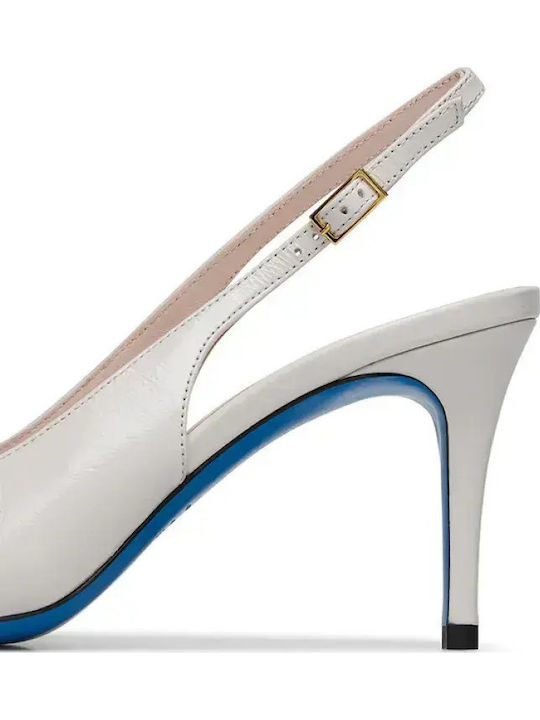 Leather Pointed Heels with Strap & High White Heel