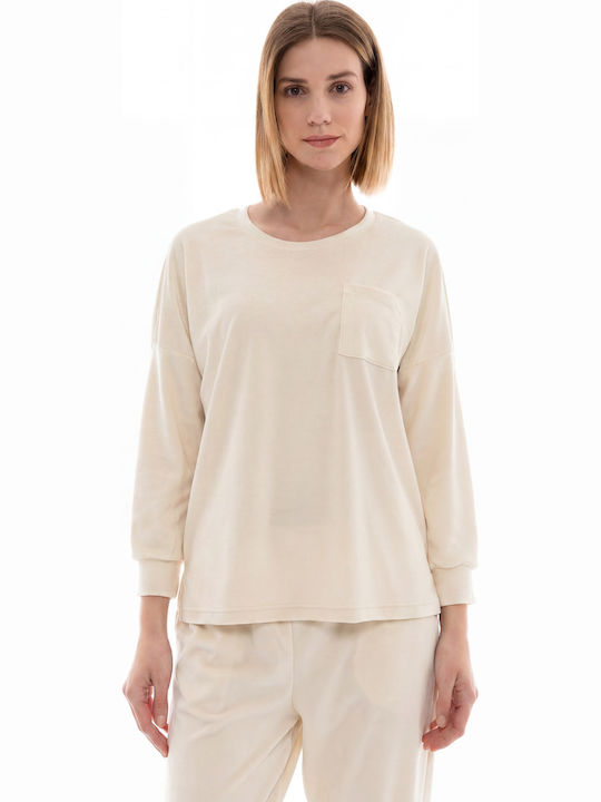 Pink Label Winter Damen Schlafanzug & Pyjamas Samt Weiß