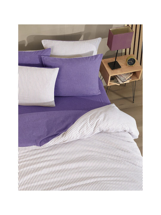 SteweHome Cotton Duvet Cover Set 160x220cm Single with Pillowcase Striped