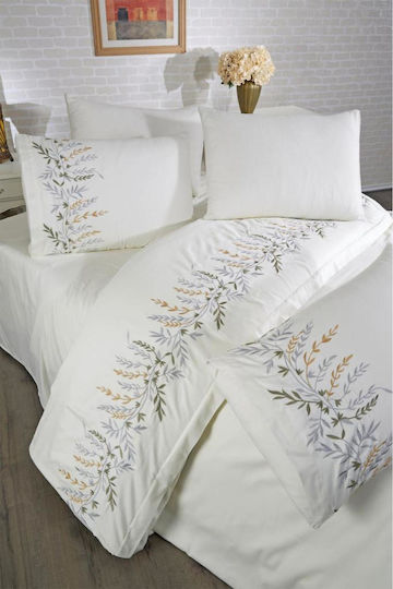 SteweHome Cotton Duvet Cover Set 200x220cm Double With 2 Pillowcases Cream