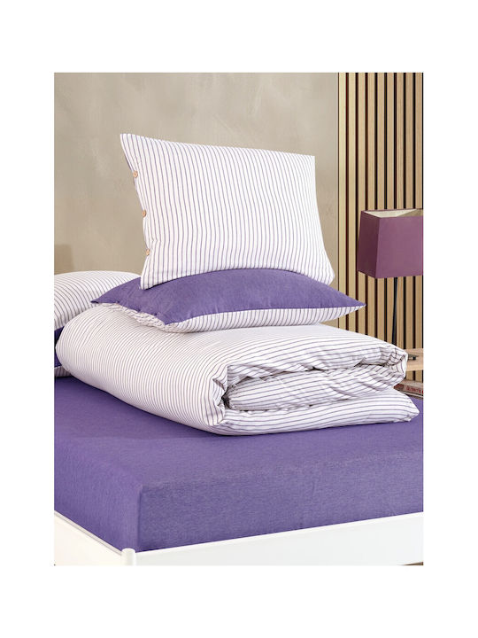 SteweHome Σετ Παπλωματοθήκη Βαμβακερή 160x220cm Μονή με Μαξιλαροθήκη Ριγέ