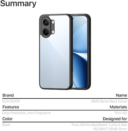 Dux Ducis Aimo Series Back Cover Plastic / Silicon 0.8mm Negru (Poco X8 Pro Max)