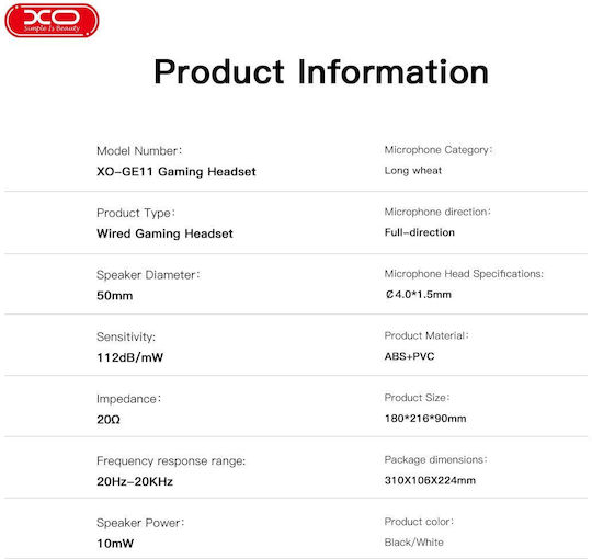 XO GE11 Over Ear Gaming Headset με σύνδεση 3.5mm / USB