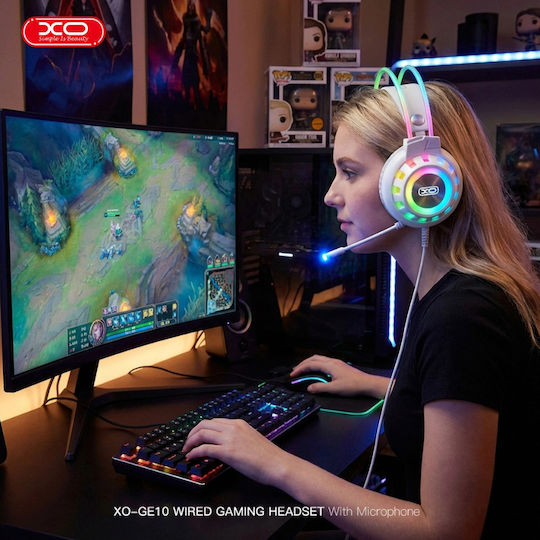 XO GE10 Over Ear Gaming Headset με σύνδεση 3.5mm / USB Λευκό