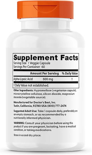 Doctor's Best Alpha-Liponsäure 600mg Besondere Nahrungsergänzungsmittel 1 Stück