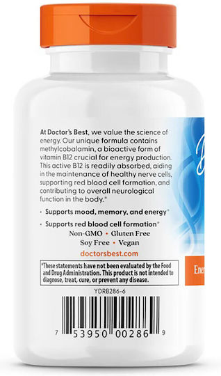 Doctor's Best Fully Active B12 1500mcg Βιταμίνη για την Υγεία του Νευρικού Συστήματος 1500mcg 60 φυτικές κάψουλες