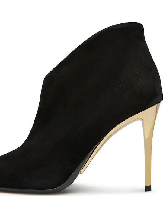 Wildleder Damen Stiefeletten Ankle Boots mit hohem Absatz Schwarz