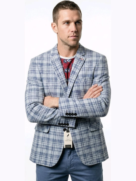 Men’s Suit Jacket Checked Blue-White