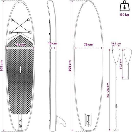 vidaXL Apex Inflatable SUP Board with Length 3.05m Blue