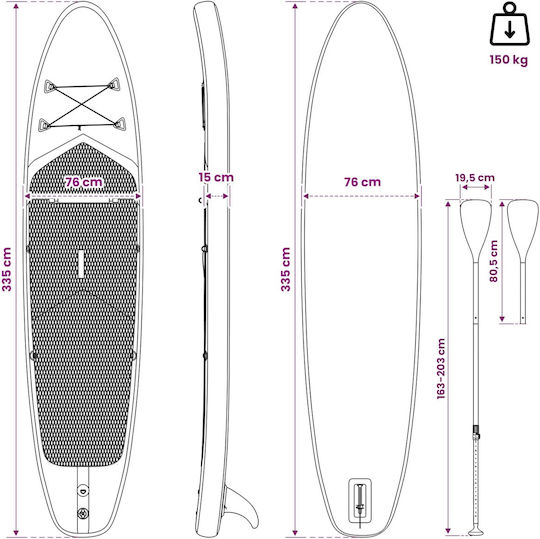 vidaXL Apex Φουσκωτή Σανίδα SUP με Μήκος 3.35m Μπλε