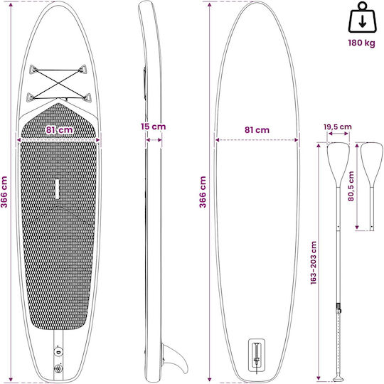 vidaXL Triton Φουσκωτή Σανίδα SUP με Μήκος 3.66m Μπλε