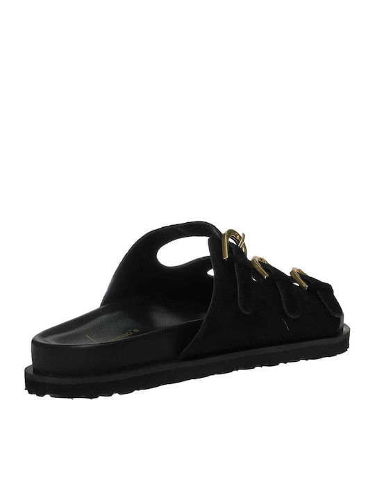 Δερμάτινα Γυναικεία Σανδάλια Flatforms Μαύρα