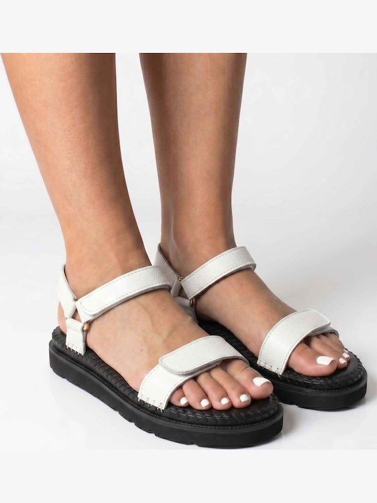 Leder Flache Damen Sandalen Anatomisch Weiß