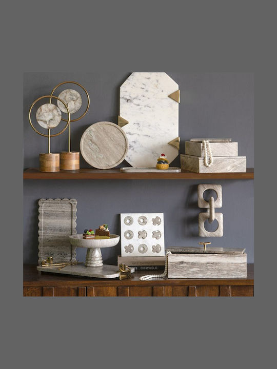 Artekko Marble Grey Marble Tray Platter Gold Details 45.8x25.5x6.3 Cm