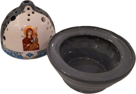 Vigil Oil Lamp Clay Dome Two-Tone White-Grey Panagia Height 15 Diameter 13