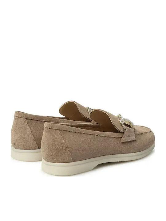 Damen Mokassins Aus Leder in Beige Farbe