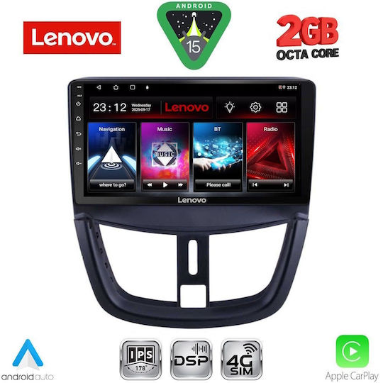 Lenovo Автомобилна Аудио Система за Peugeot 207 2007-2014 Bluetooth USB WiFi GPS Apple CarPlay Android Auto с Touch Screen 9"