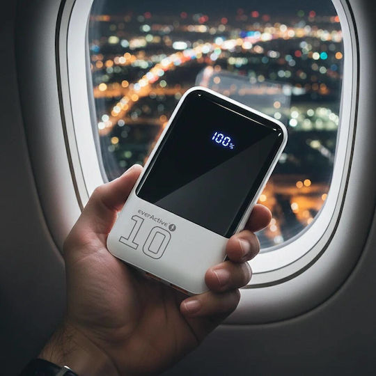 everActive EB-10Q Външна Батерия 10000mAh 22.5W с 2 USB-A Изходни Порта и USB-C Изходен Порт Бързо Зареждане Бяла