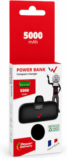 Wonder WX5D Extra Compact Power Bank 5000mAh 18W με Θύρα USB-C Power Delivery Μαύρο