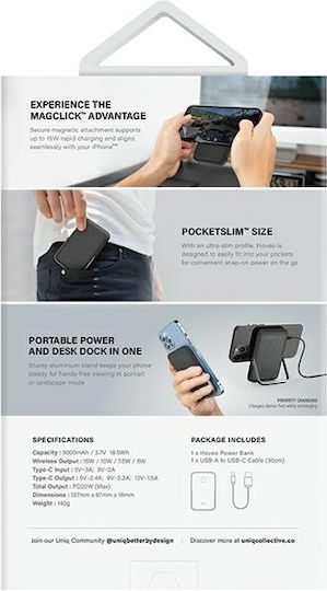 Uniq Hoveo MagSafe Power Bank 5000mAh 20W Livrarea energiei Albastru