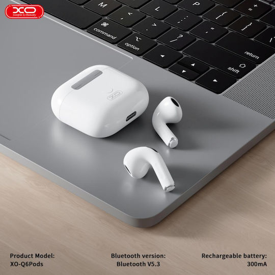XO Q6 Pro Earbud Bluetooth Handsfree Ακουστικά με Θήκη Φόρτισης Λευκά