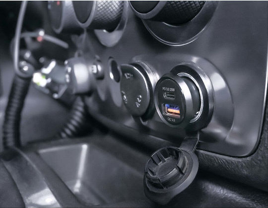 Manhattan Car Charger 25W 3A Fast Charging with Ports 1xUSB 1xType-C Black Colour